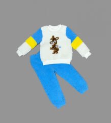 1-2-3 Yaş Oyuncu Sincap Nakışlı Kuzu Kumaş Sweat Pantolon Uzun Kollu Kız Erkek 2 Li Takımı