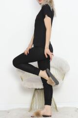 Baskılı Fitilli Pijama Takımı Siyahkırmızı1 - 18770.1048.