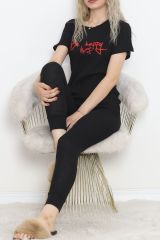Baskılı Fitilli Pijama Takımı Siyahkırmızı1 - 18770.1048.