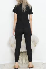 Baskılı Fitilli Pijama Takımı Siyahkırmızı1 - 18770.1048.