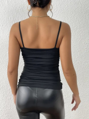 Kadın Kolsuz Askılı Yanları Büzgülü Degaje Yaka Sandy Bluz