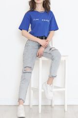 Beli Lastikli Crop Tişört Saks - 16550.1567.
