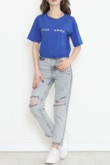 Beli Lastikli Crop Tişört Saks - 16550.1567.