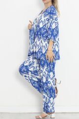 Desenli Kimono Takım Saksbeyaz - 18874.1059.