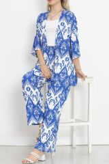 Desenli Kimono Takım Saksbeyaz - 18874.1059.