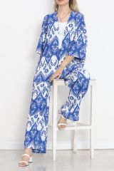 Desenli Kimono Takım Saksbeyaz - 18874.1059.