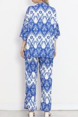 Desenli Kimono Takım Saksbeyaz - 18874.1059.