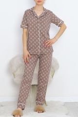 Düğmeli Pijama Takımı Kahvebeyaz - 18948.1567.