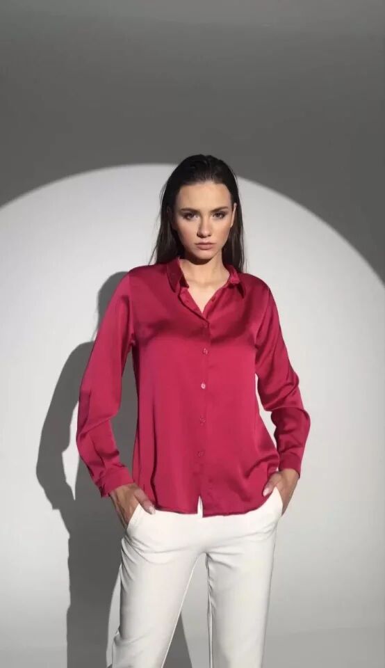 Uzun Kollu Düğmeli Buluz Gömlek - Pembe