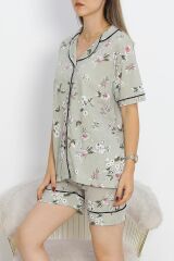 Düğmeli Şortlu Pijama Takımı Açıkyeşil - 18944.1567.
