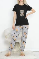 Paça Lastikli Pijama Takımı Siyahkahve - 18736.1567.