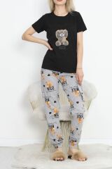 Paça Lastikli Pijama Takımı Siyahkahve - 18736.1567.
