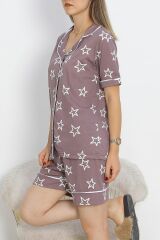 Düğmeli Şortlu Pijama Takımı Beyazkahve - 18944.1567.