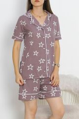 Düğmeli Şortlu Pijama Takımı Beyazkahve - 18944.1567.