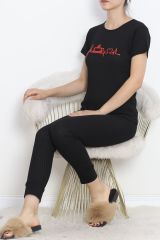 Baskılı Fitilli Pijama Takımı Kırmızısiyah - 18770.1048.