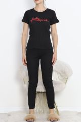 Baskılı Fitilli Pijama Takımı Kırmızısiyah - 18770.1048.