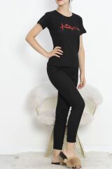 Baskılı Fitilli Pijama Takımı Kırmızısiyah - 18770.1048.