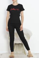 Baskılı Fitilli Pijama Takımı Kırmızısiyah - 18770.1048.