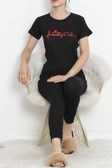 Baskılı Fitilli Pijama Takımı Kırmızısiyah - 18770.1048.