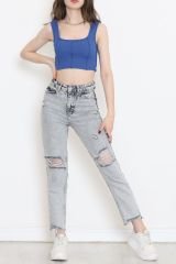 Kalın Askı Crop Atlet Saks - 17398.1723.