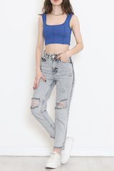 Kalın Askı Crop Atlet Saks - 17398.1723.
