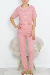 Düğmeli Pijama Takımı Pudranoktalı - 18948.1567.