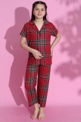 4-13 Yaş Çocuk Pijama Takımı Bordokareli - 403.1287.