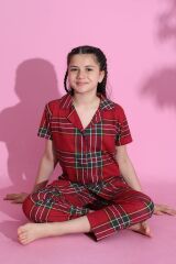 4-13 Yaş Çocuk Pijama Takımı Bordokareli - 403.1287.