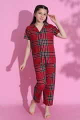 4-13 Yaş Çocuk Pijama Takımı Bordokareli - 403.1287.