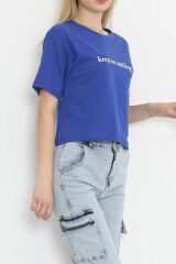 Baskılı Crop Tişört Saks - 16468.1567.