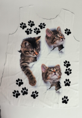 Kadın Kısa Kollu Kedi Ve Pati Baskılı Süprem T-shirt