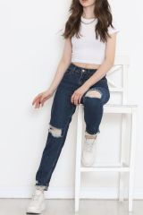 Lazer Kesim Boyfriend Kot Pantolon Koyumavi - 16667.925.