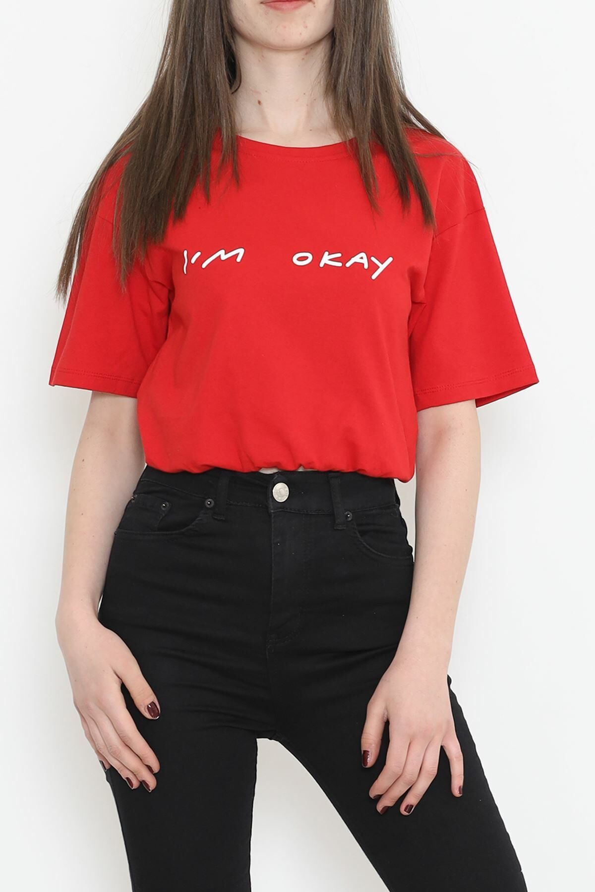 Beli Lastikli Crop Tişört Kırmızı - 16550.1567.