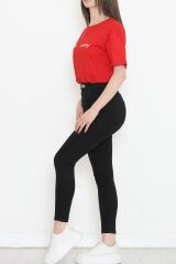 Beli Lastikli Crop Tişört Kırmızı - 16550.1567.