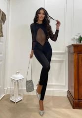 Kadın Sandy Kumaş Transparan Detaylı Maxi Boy Tulum