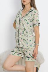 Düğmeli Şortlu Pijama Takımı Mint - 18944.1567.