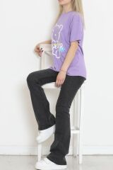 Baskılı Oversize Tişört Lila - 16496.1567.