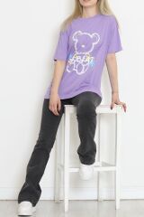 Baskılı Oversize Tişört Lila - 16496.1567.