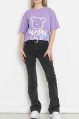 Baskılı Oversize Tişört Lila - 16496.1567.