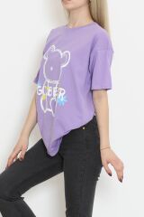 Baskılı Oversize Tişört Lila - 16496.1567.