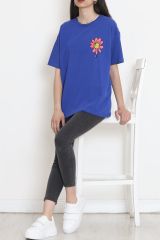 Oversize Baskılı Tişört Saks - 16493.1567.