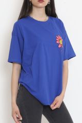 Oversize Baskılı Tişört Saks - 16493.1567.