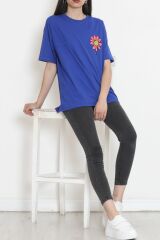 Oversize Baskılı Tişört Saks - 16493.1567.
