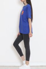Oversize Baskılı Tişört Saks - 16493.1567.
