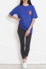 Oversize Baskılı Tişört Saks - 16493.1567.