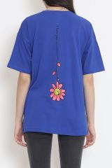 Oversize Baskılı Tişört Saks - 16493.1567.