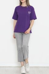 Baskılı Oversize Tişört Mor - 16515.1567.