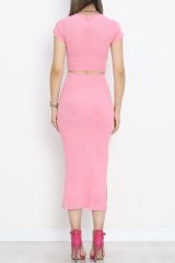 Yırtmaçlı Etek Takım Pembe - 10986.1567.