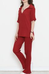 Polo Yaka Fitilli Takım Bordo - 18497.1567.