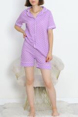 Düğmeli Şortlu Pijama Takımı Puanlılila - 18944.1567.